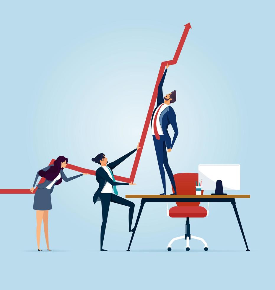 Business people pushing a business graph upwards vector