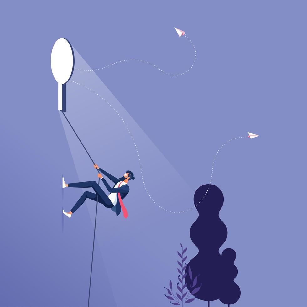 Business opportunity and success concept-Businessman climbing in keyhole shape door vector