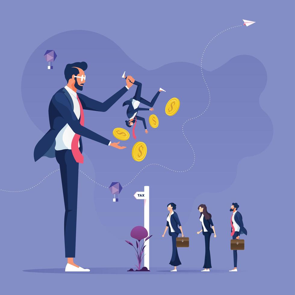 Lawyer Shaking Out Money from another businessman-Tax evasion attempt concept vector