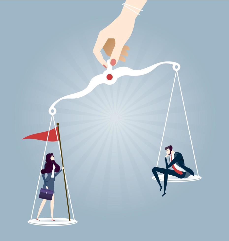 Businessman and businesswoman on scales - Business gender equality vector concept