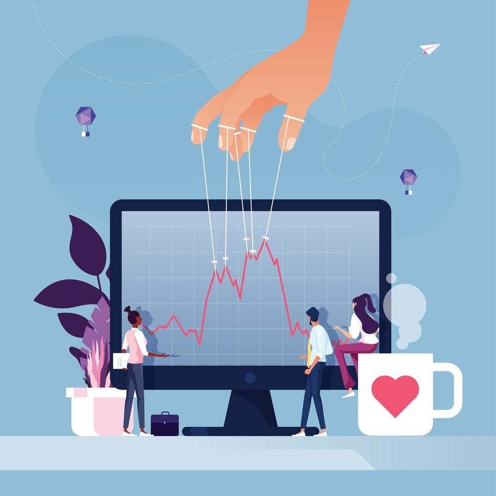 Puppeteer hand manipulates stock price  vector