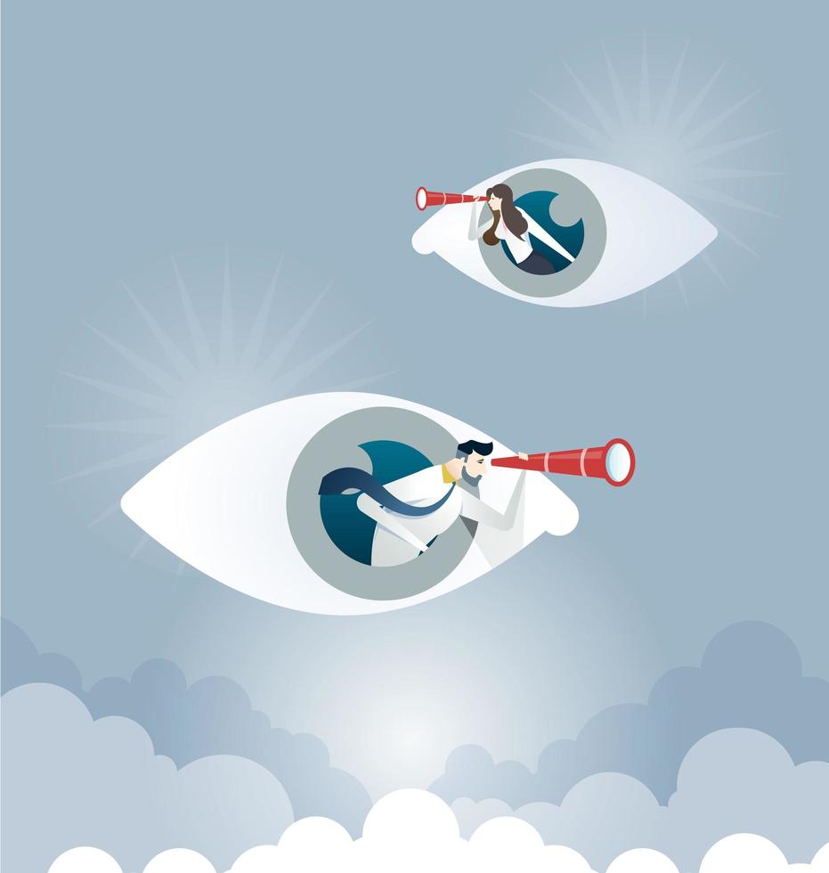 Business people using telescope on eye sign - Business  vision concept vector