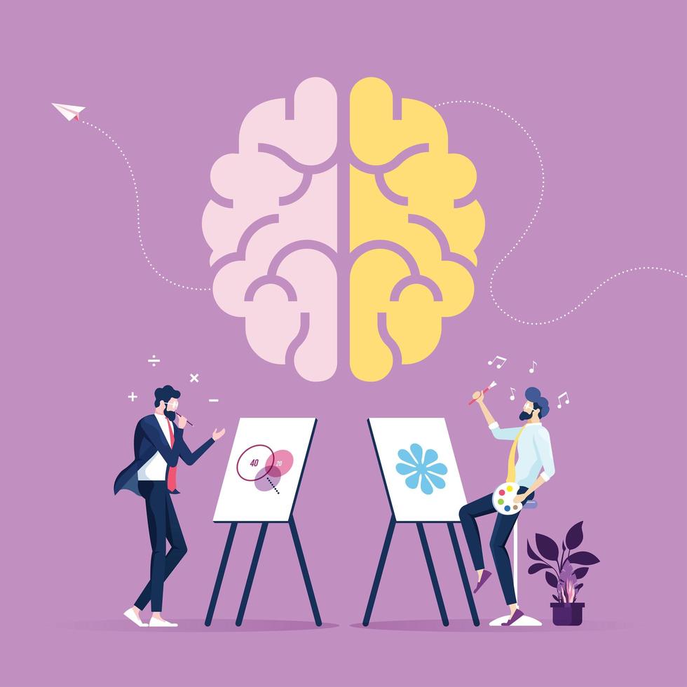 Left and right human brain concept-Creative part and logic part with social and business vector