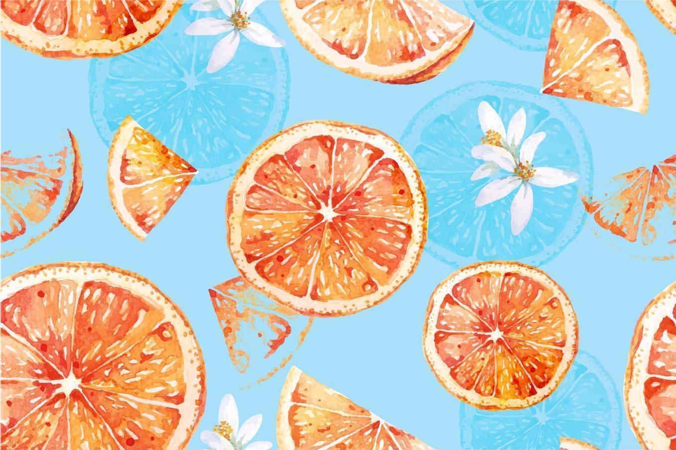 Seamless watercolor pattern of tangerines vector