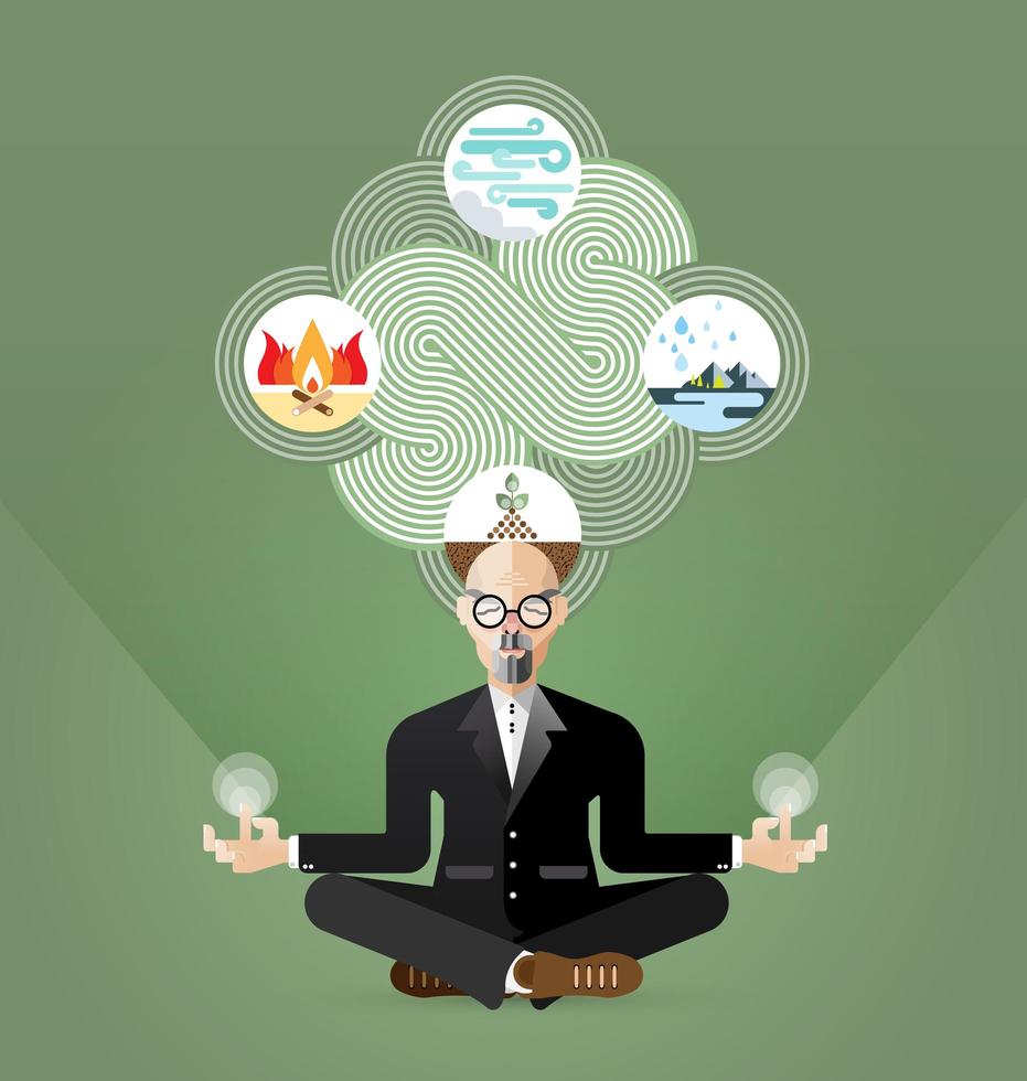Old Businessman Yoga and zen meditating vector