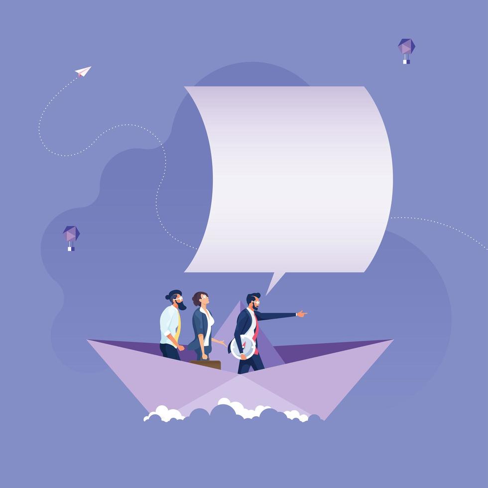 Leader pointing hand forward on paper boats-Business leadership concept vector