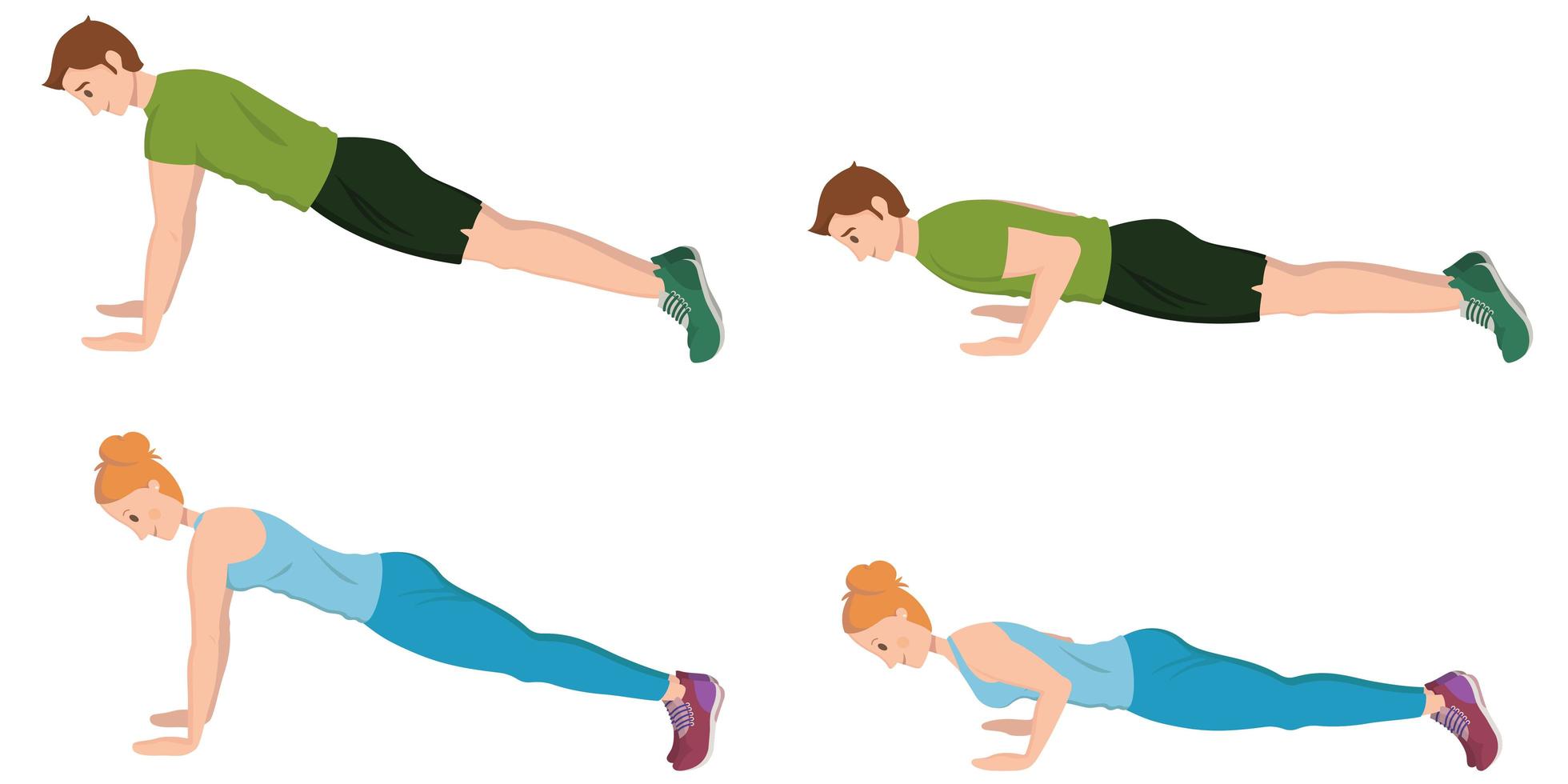 Man and woman doing push-UPS. vector