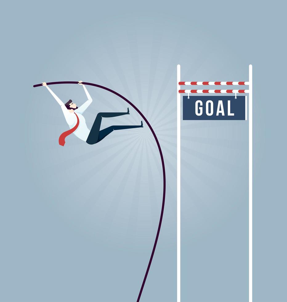 Businessman doing pole vaulting for jumping the goal vector