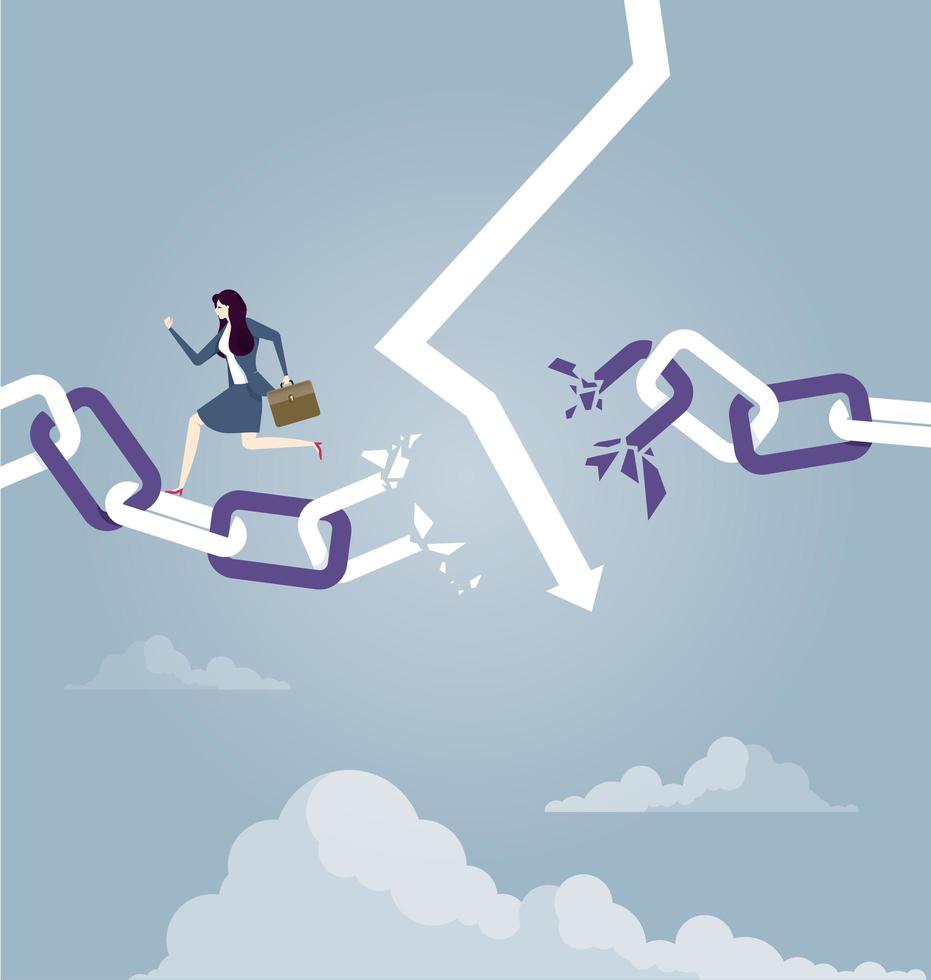 Businessman escaping the broken chain vector