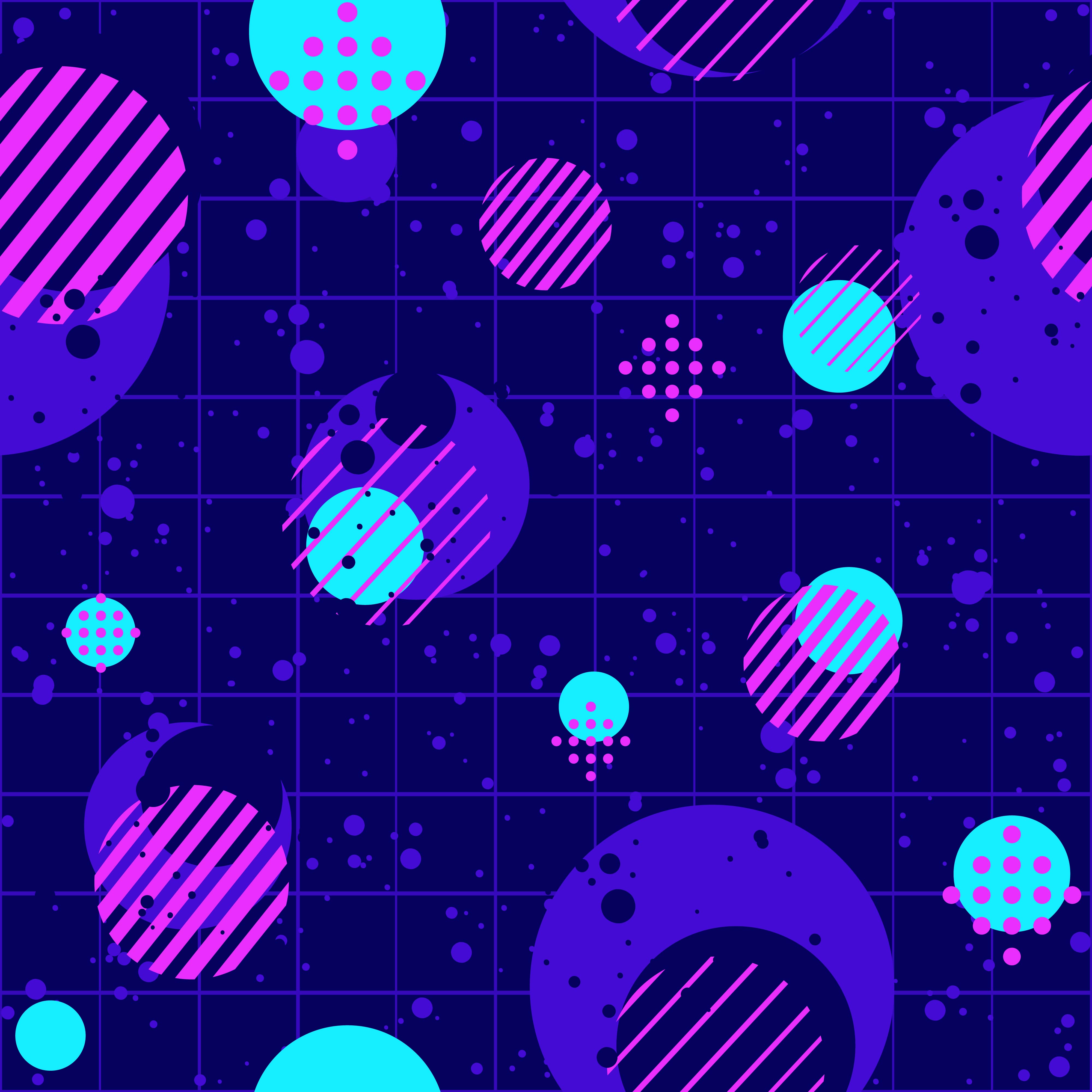Abstract seamless pattern with neon dots, circles and color splashes