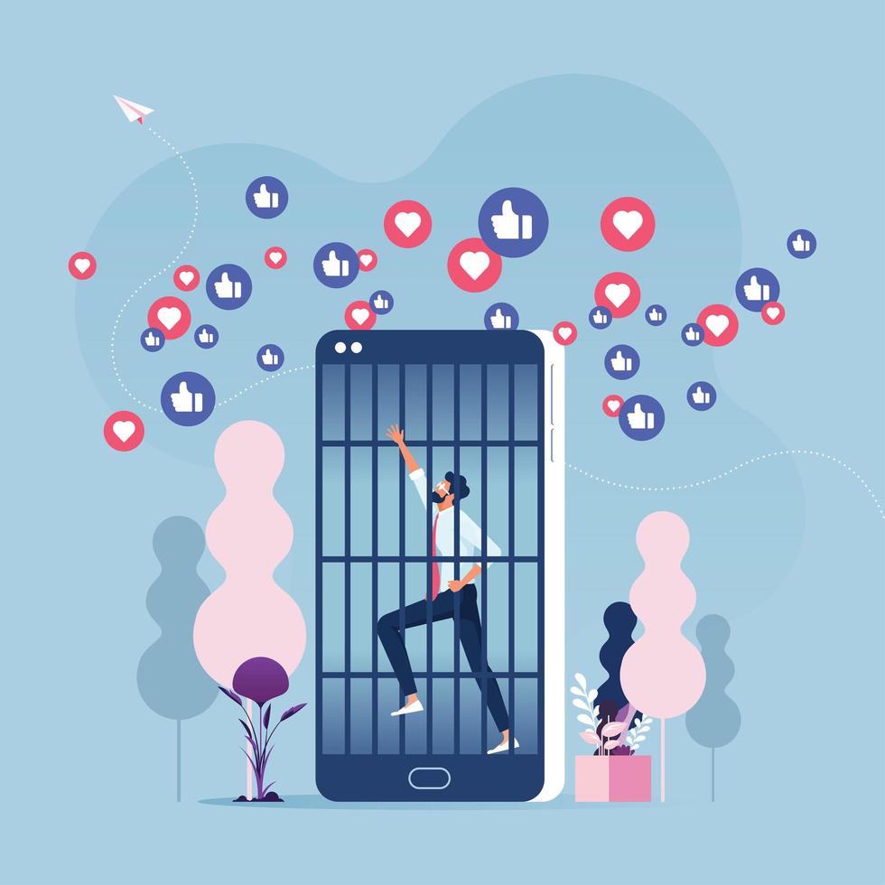 Social Media Addiction concept-Mobile Phone Prisoner vector