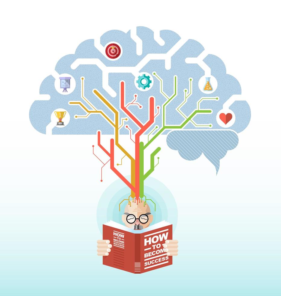 Old man reading a book to create idea vector