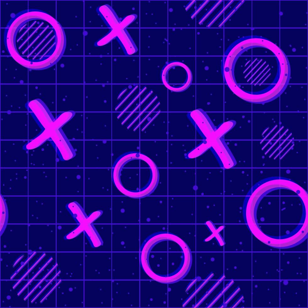 Psychedelic neon x and o seamless pattern for gaming. vector