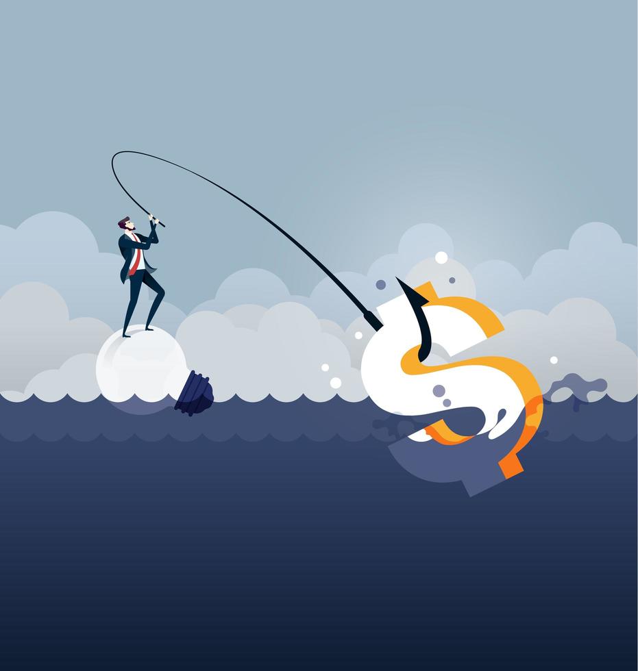 Businessman fishing dollar money, Make Money from idea vector