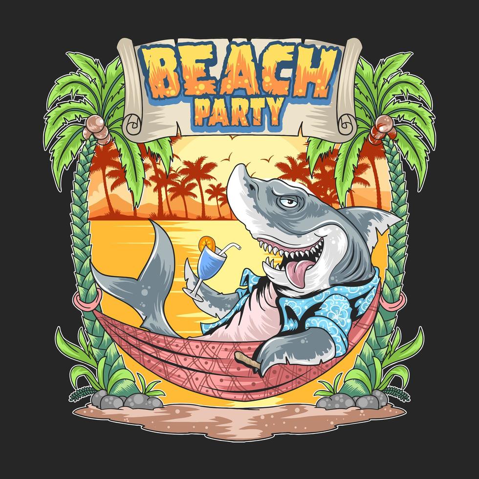 shark in the summer beach party artwork vector
