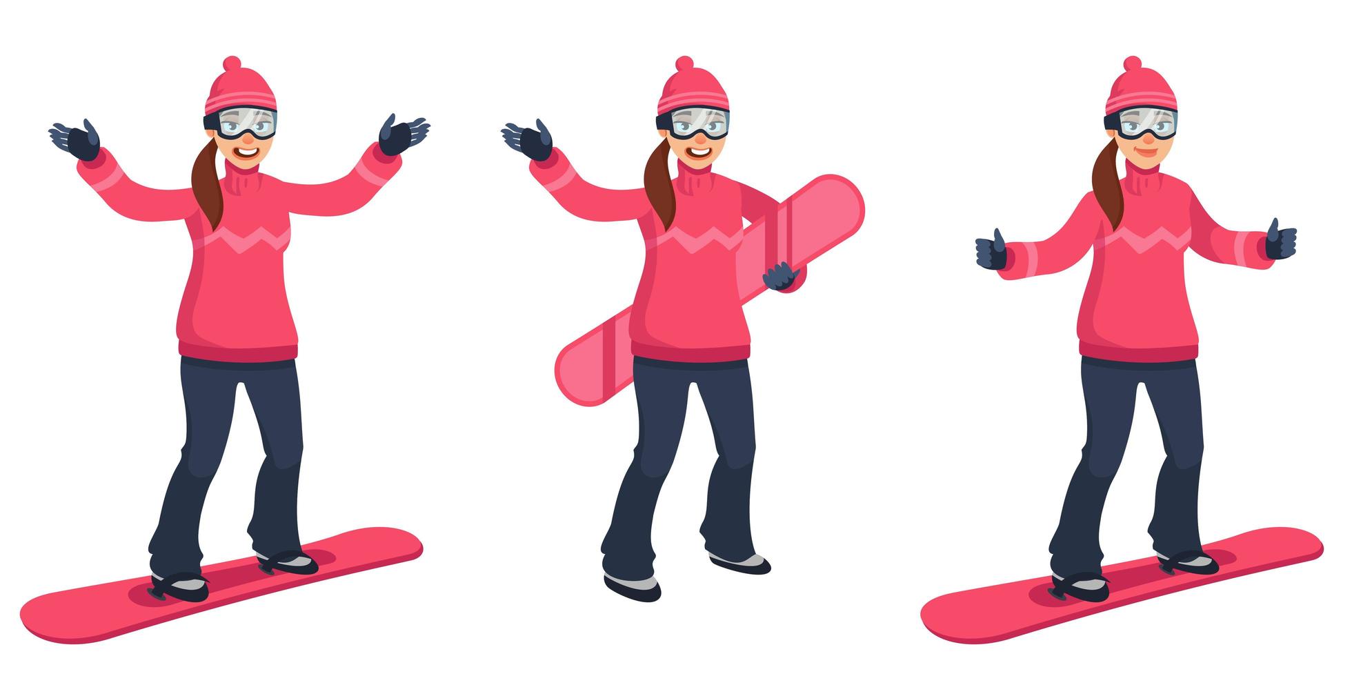 Snowboarder in different poses. vector