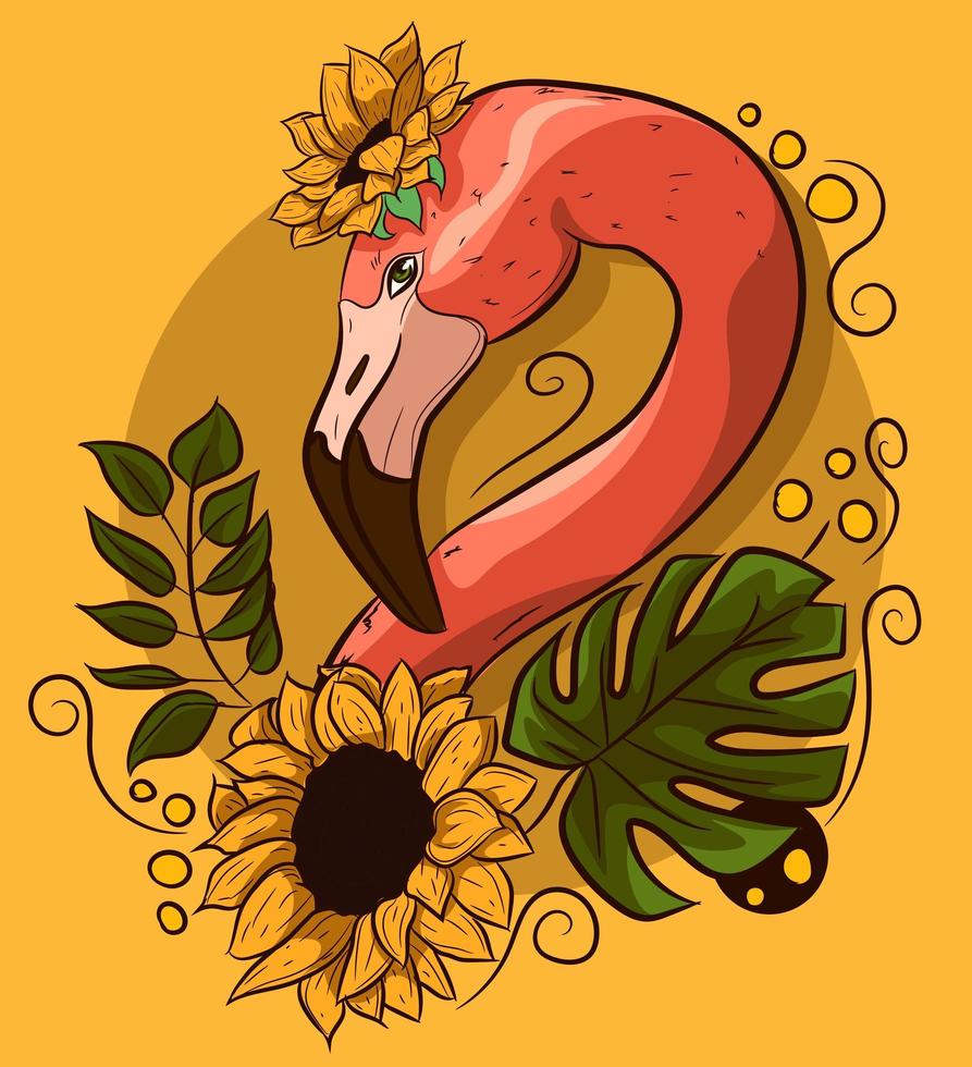 dibujo vectorial floral con cuello de flamenco con flores. vector