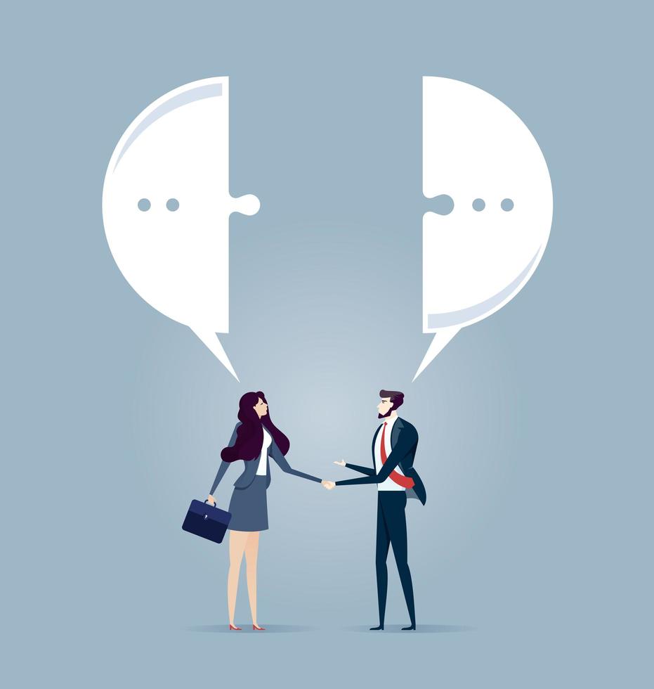 Business meeting with a handshake and speech bubble vector