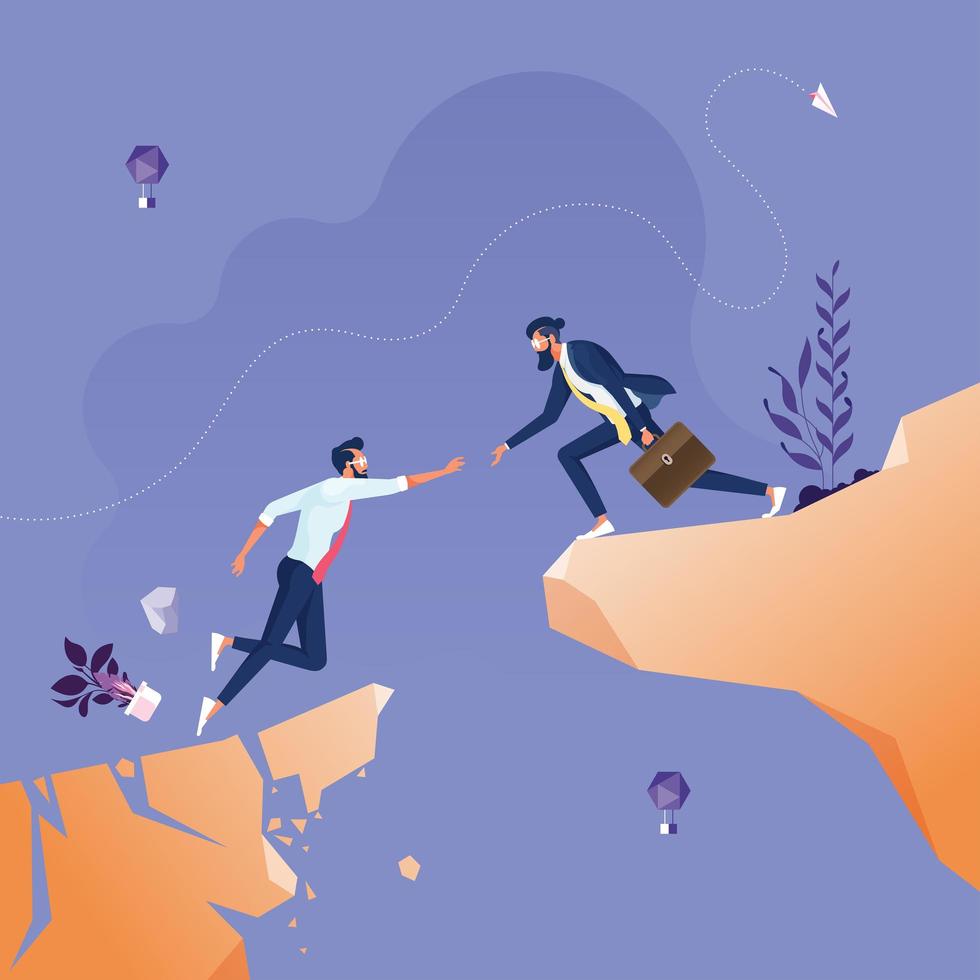 Businessmen helping each other across abyss, Business teamwork concept vector