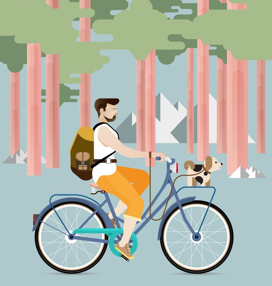 Man riding a bicycle with dog vector