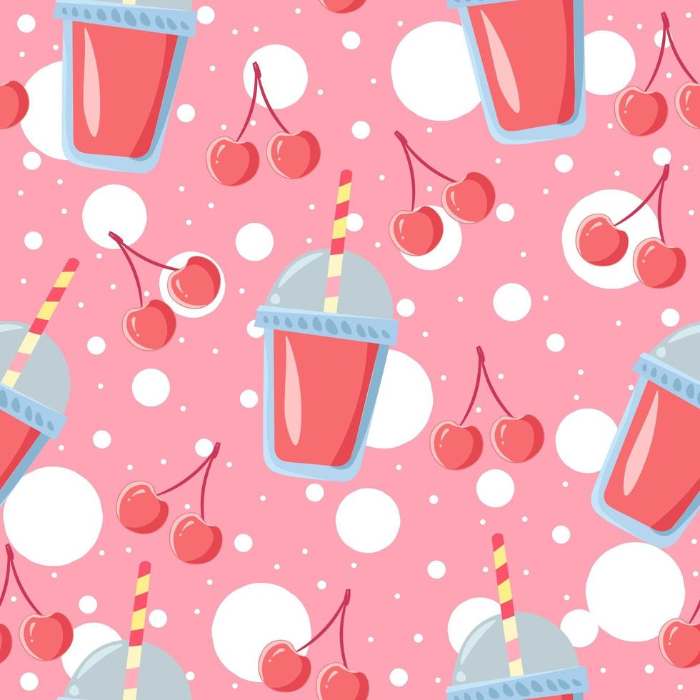 Pattern of summer drink and pink fruits. vector