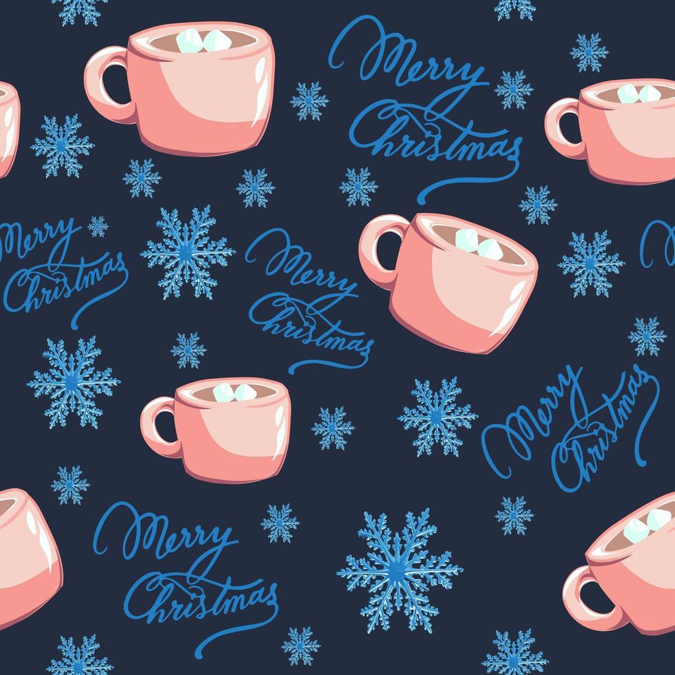 Repetitive background with mugs and snowflakes. vector