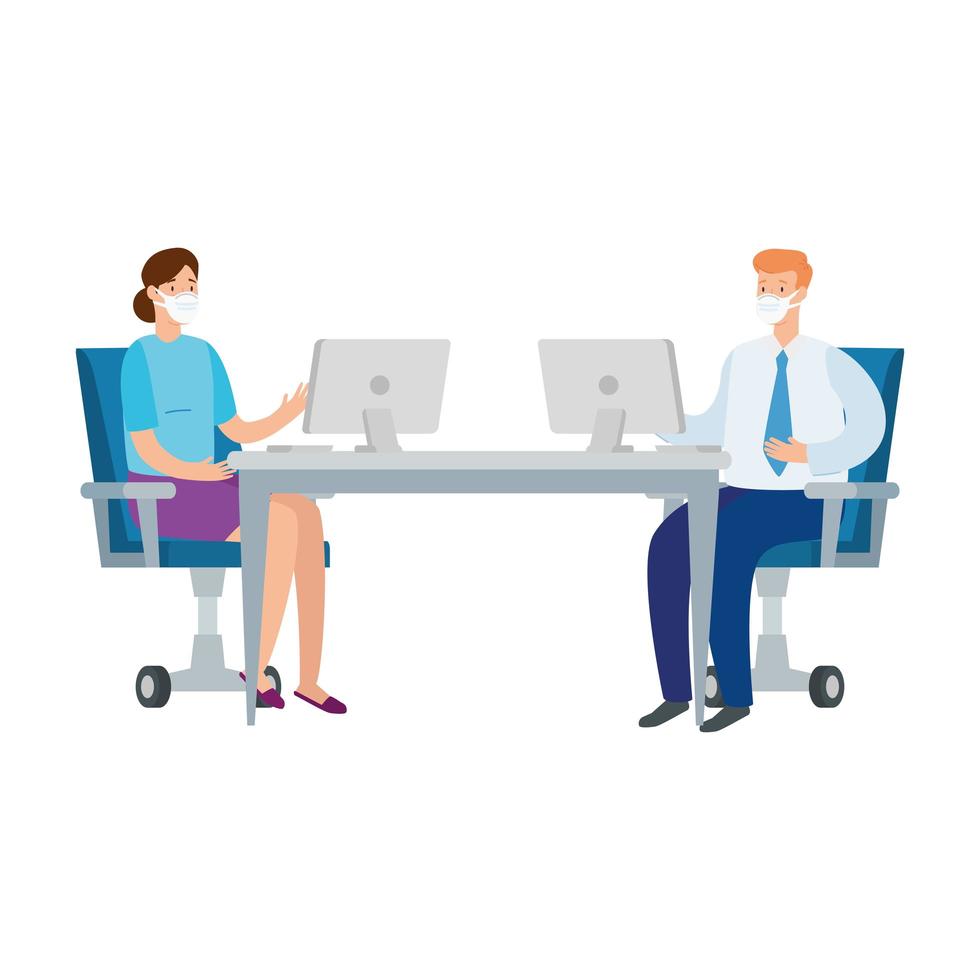 business people using face mask in the workplace vector