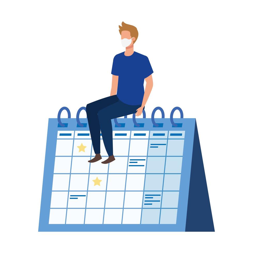 young man using face mask with calendar vector