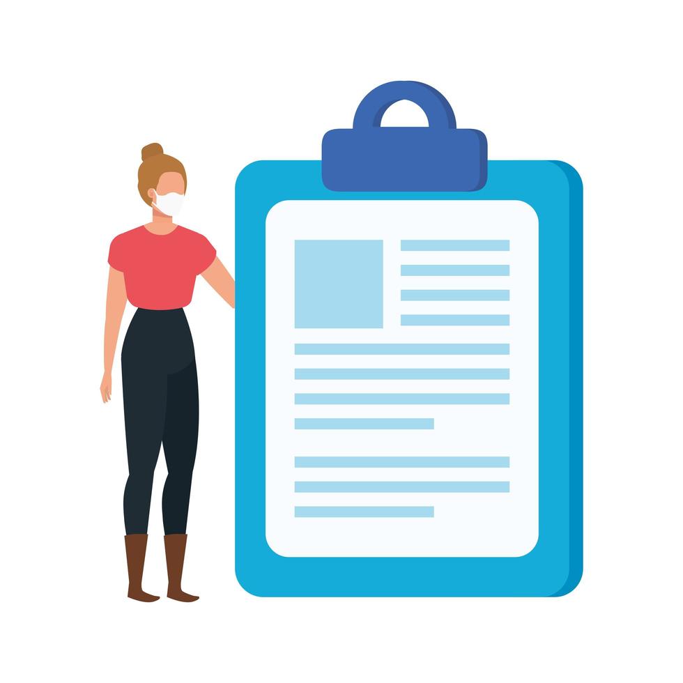 young woman using face mask with clipboard vector