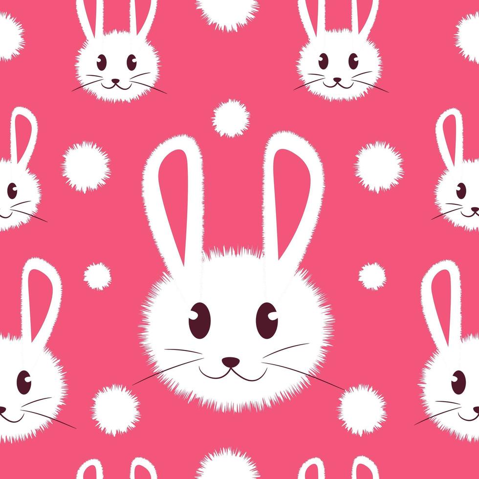 White and cute furry bunny seamless pattern. vector