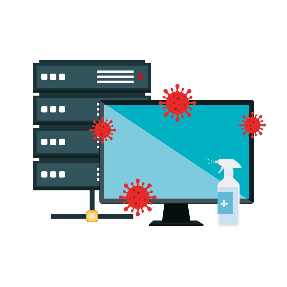 devices electronics with prevention spray bottle covid 19 vector