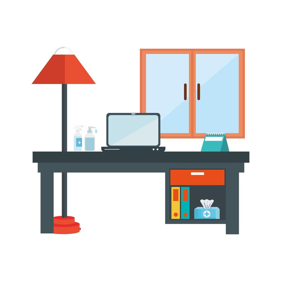 scene of workplace with desk and equipments vector