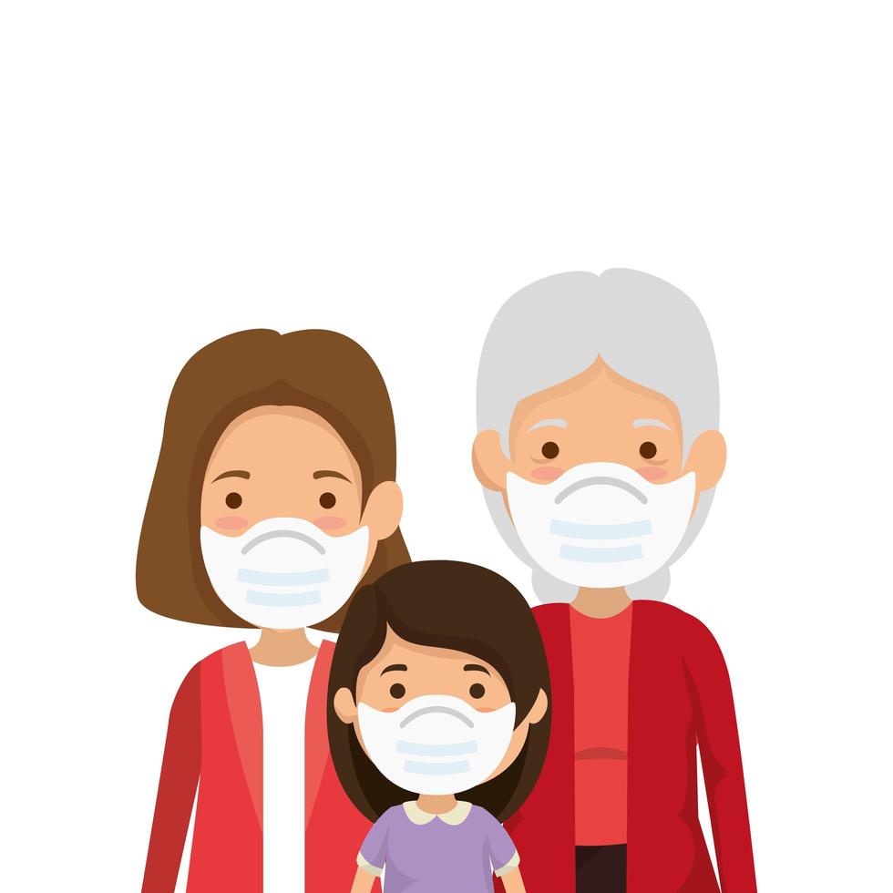 cute family members using face mask vector