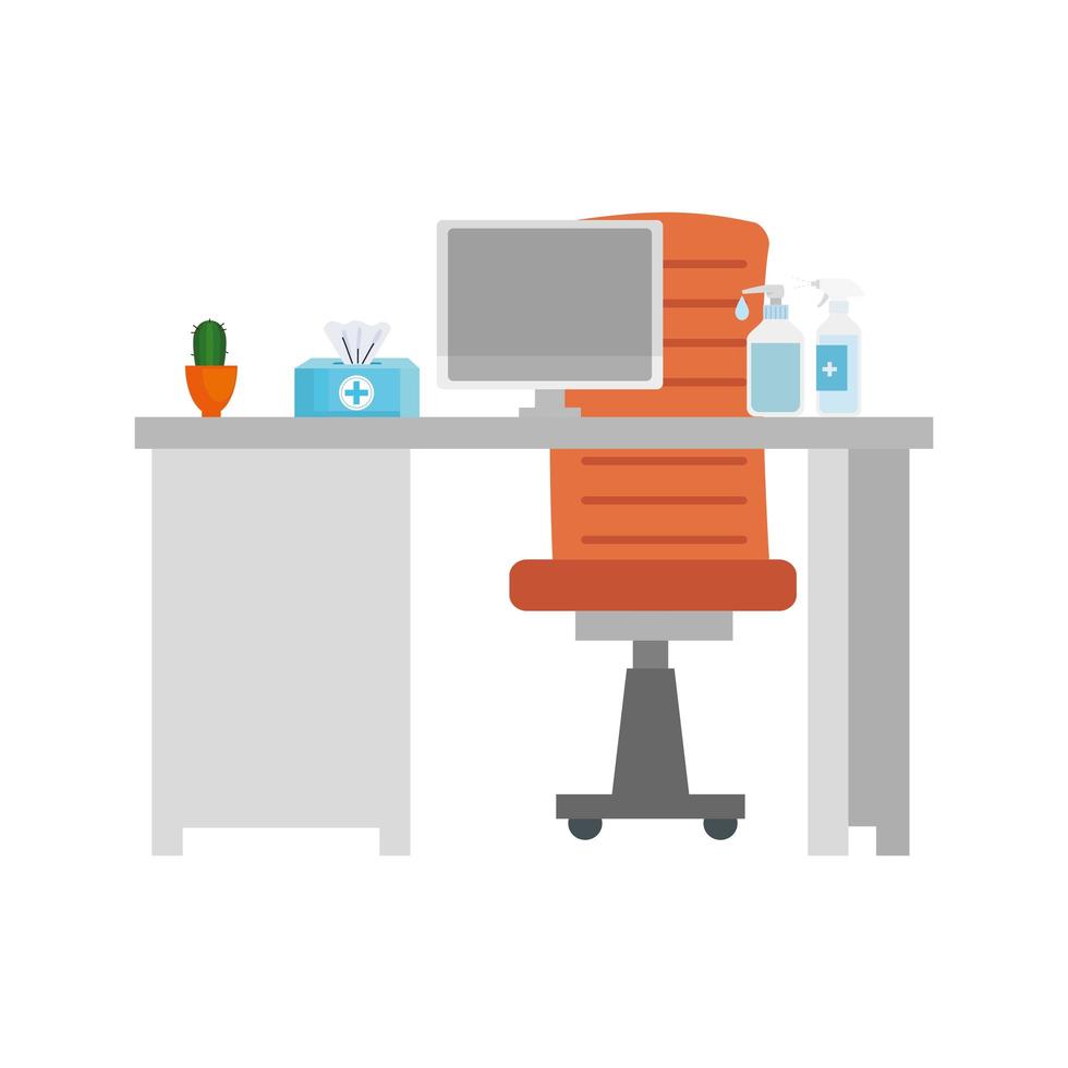 scene of workplace with desk and equipments vector