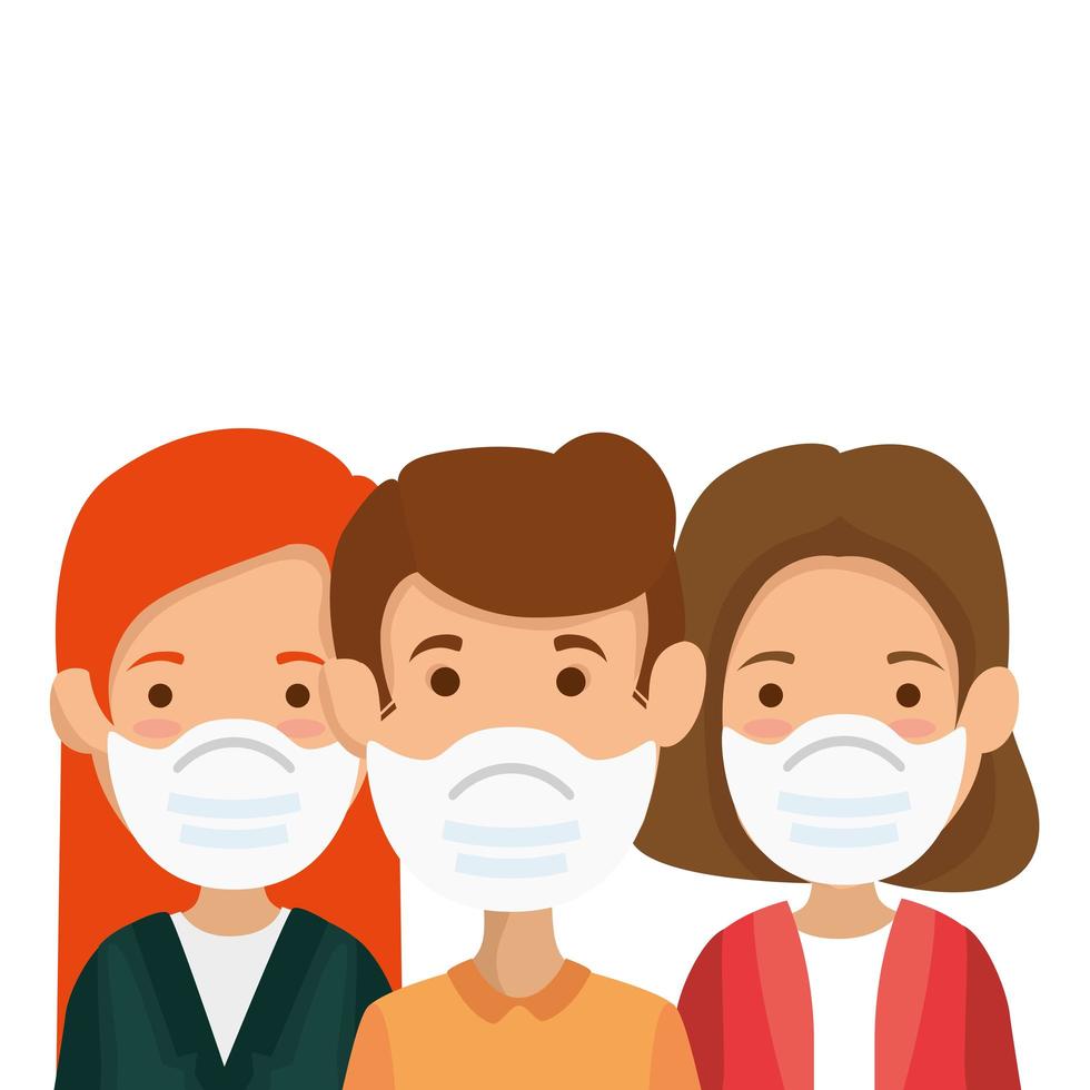 group people using face mask isolated icons vector