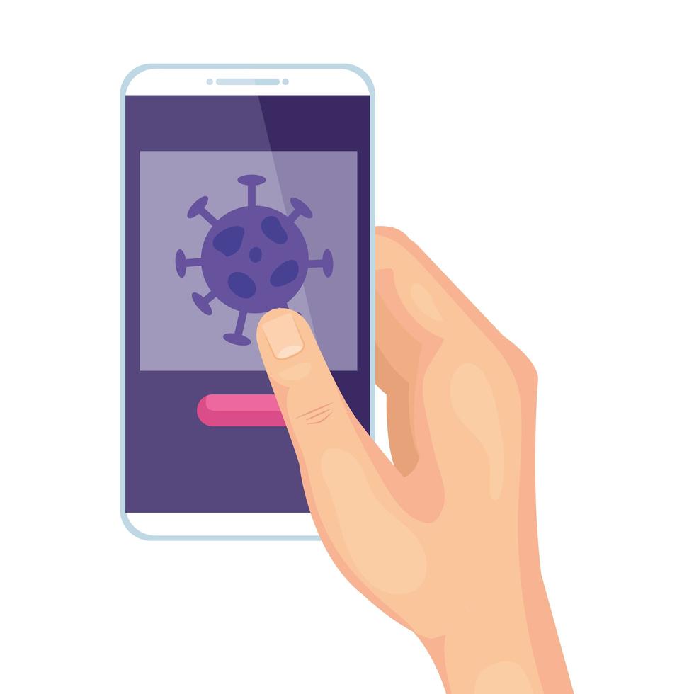 hand using searching covid 19 online in smartphone vector
