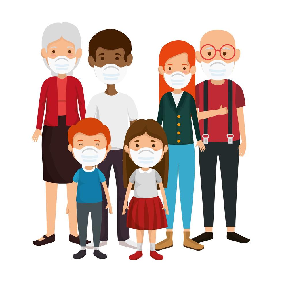 family members group using face mask vector