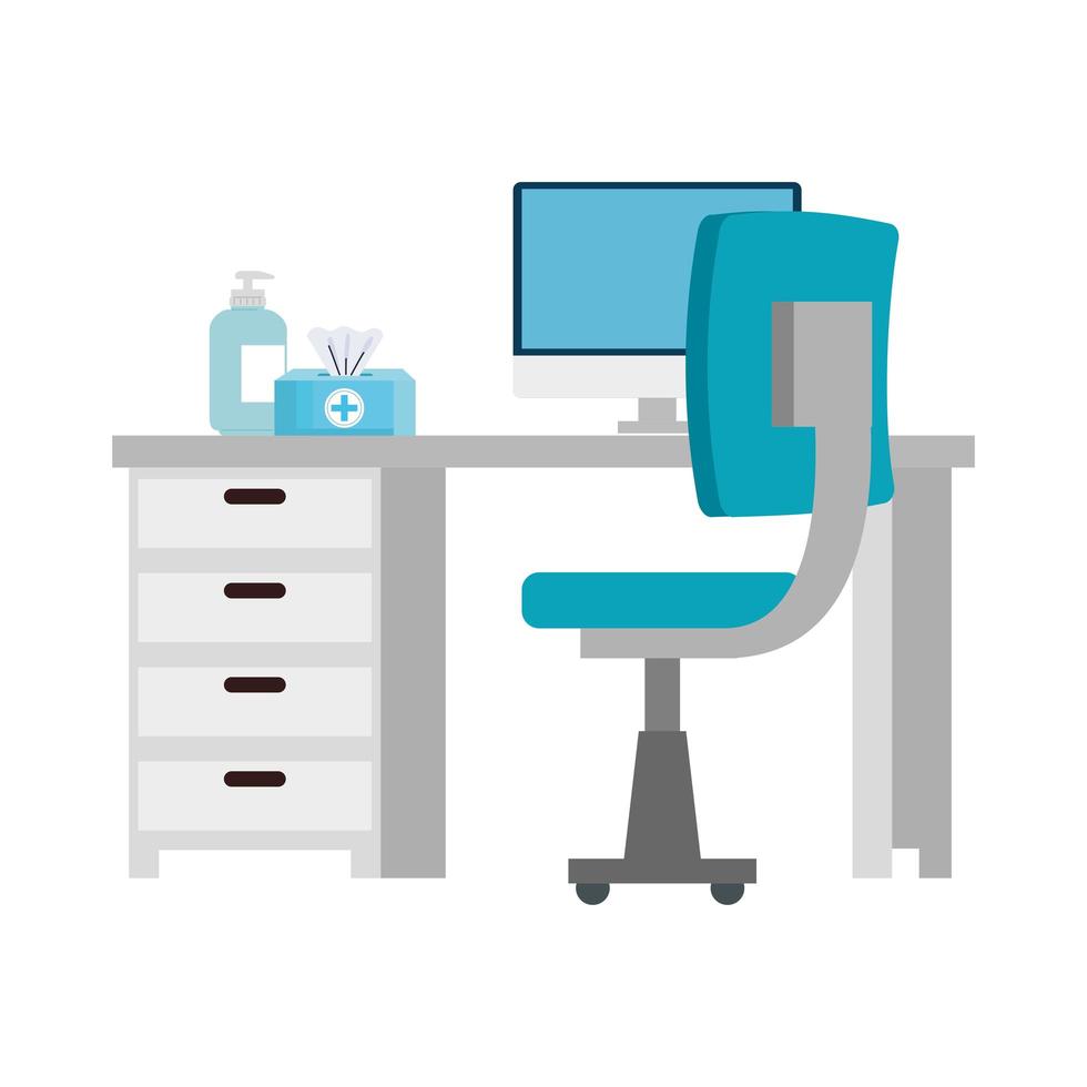 scene of workplace with desk and equipments vector