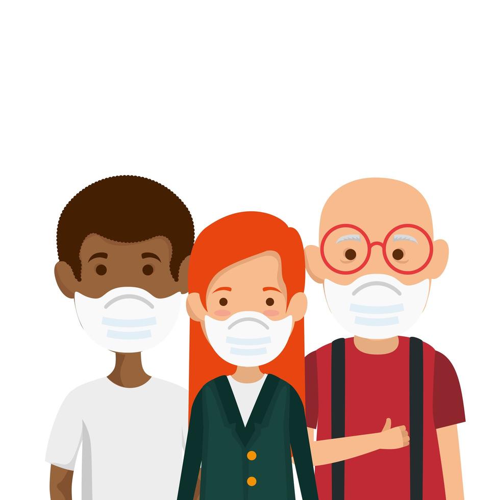 members family using face mask isolated icon vector