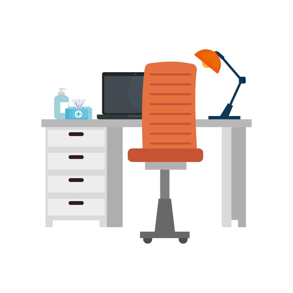 scene of workplace with desk and equipments vector