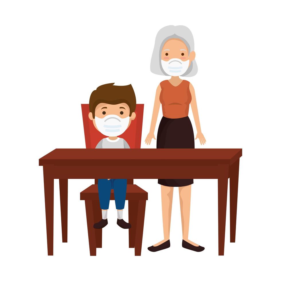 grandmother with boy in wooden table vector