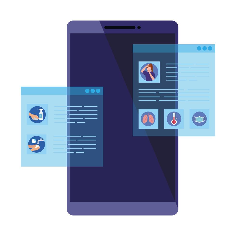 searching covid 19 information online in smartphone vector