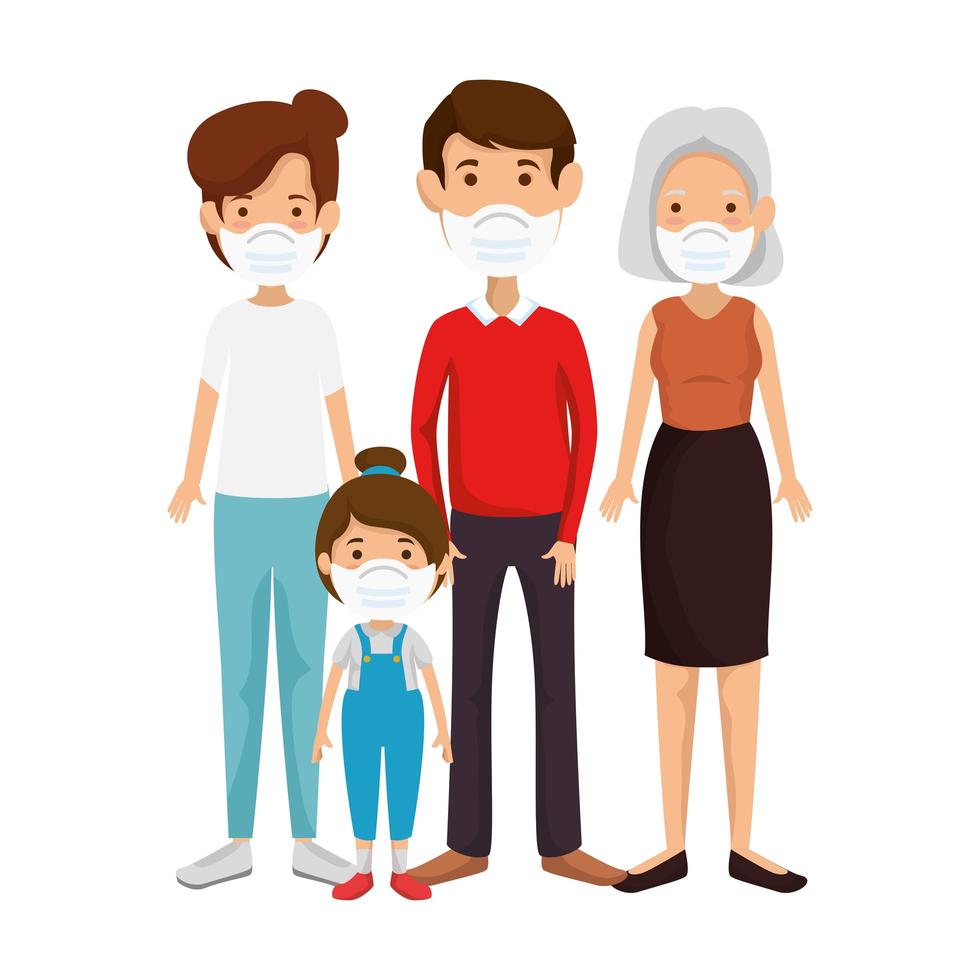 cute family members using face mask vector