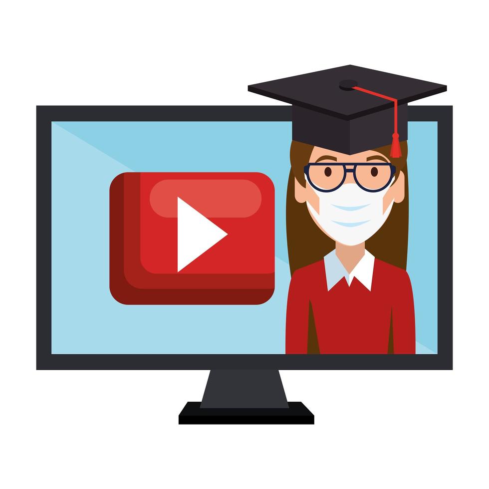 online education graduated woman isolated icon vector