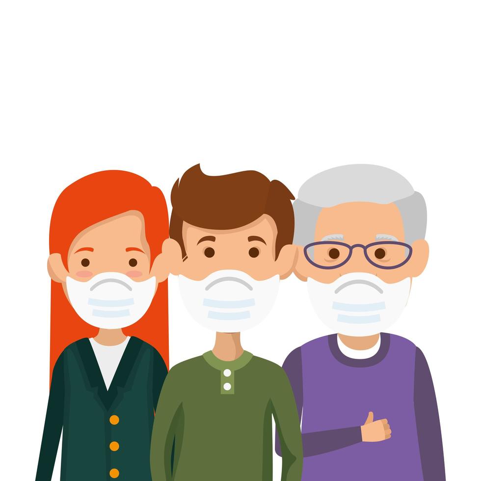 members family using face mask isolated icon vector