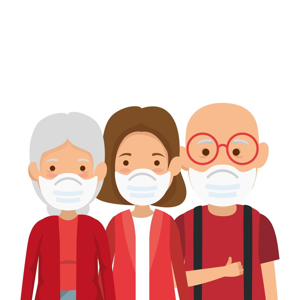 cute family members using face mask vector