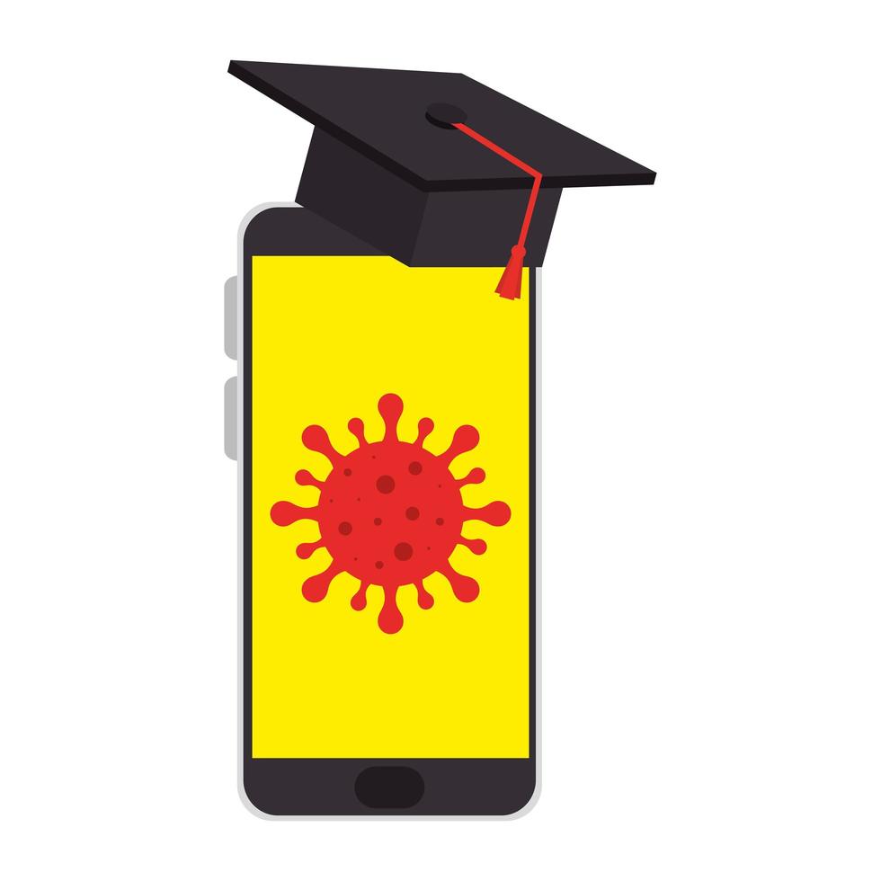 online education graduation with smartphone and particle covid 19 vector