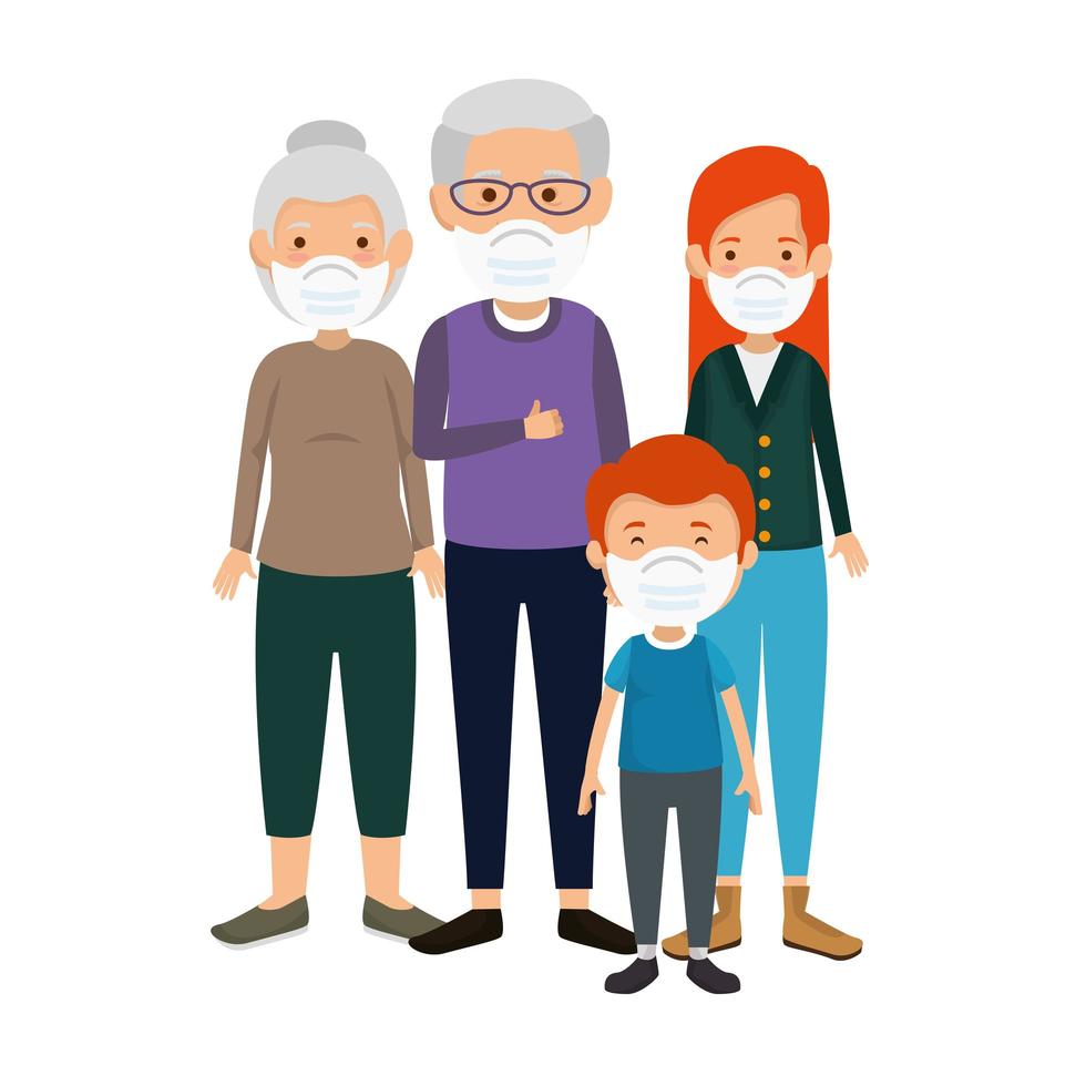 family members using face mask vector