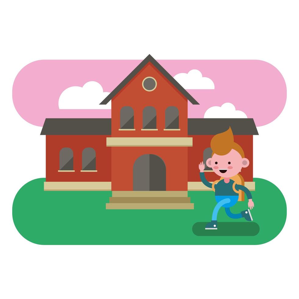 little student boy walking to school vector