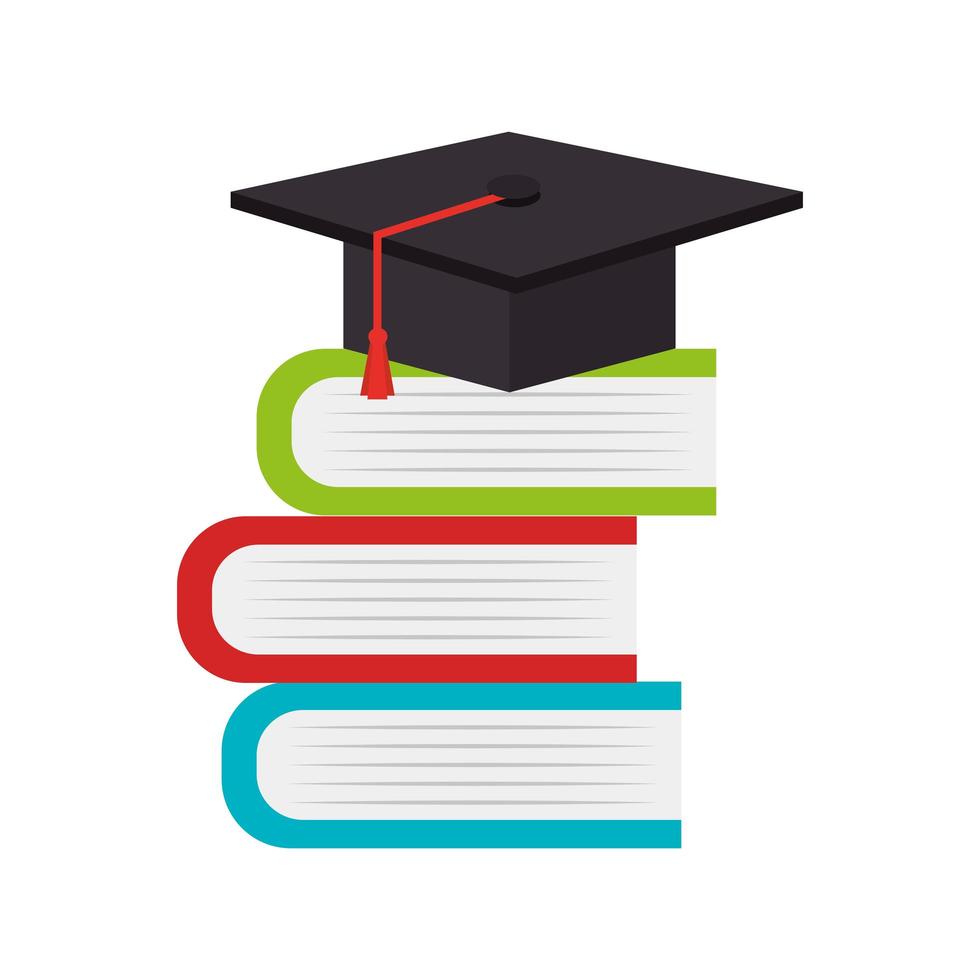 hat graduation in pile books isolated icon vector